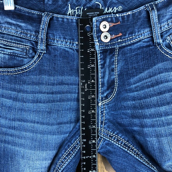 Ariya Womens Jeans Blue Whiskered Bootcut Embroidered Stretch Size 5 Short - Picture 5 of 10